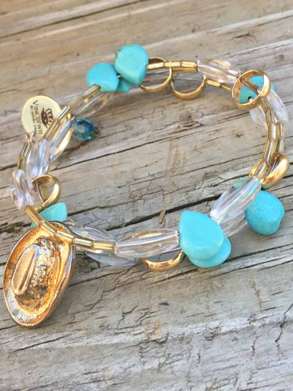 Turquoise & Clear Quartz Cowboy Hat Coil Bracelet