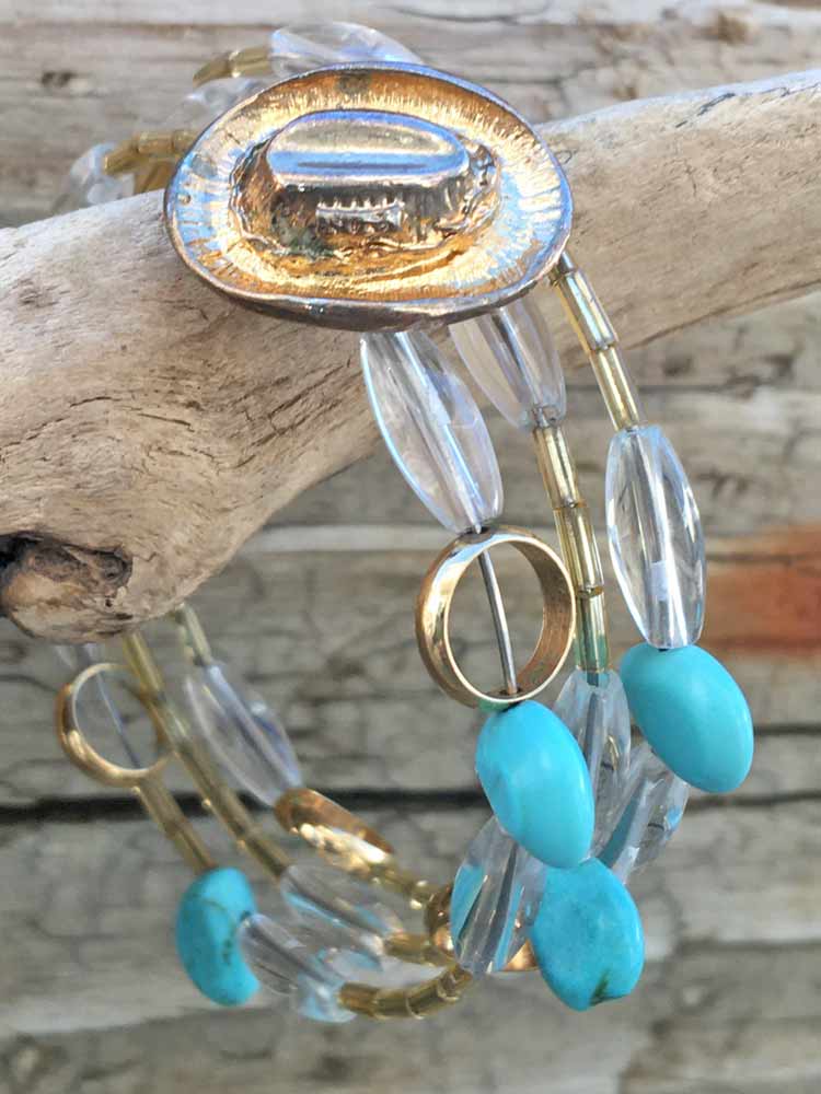 Turquoise & Clear Quartz Cowboy Hat Coil Bracelet