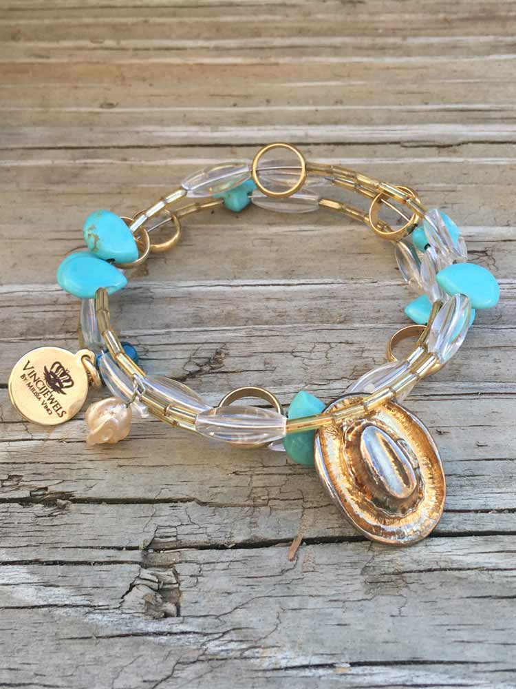 Turquoise & Clear Quartz Cowboy Hat Coil Bracelet