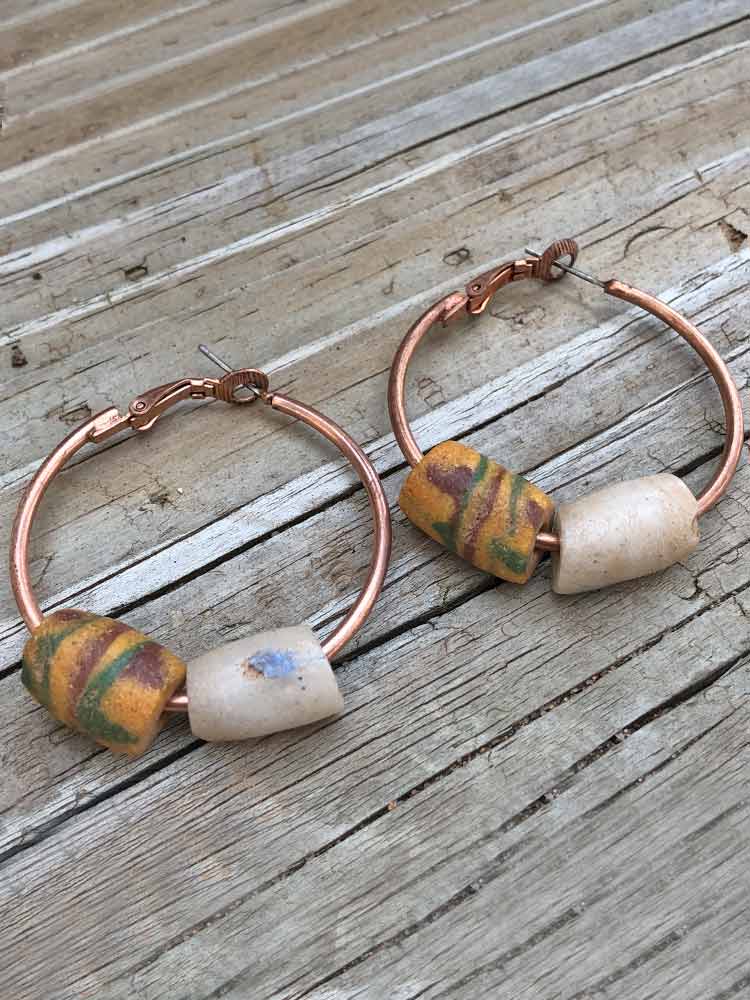 Boho Chic Copper Large Hoop African Trade Bead Earrings