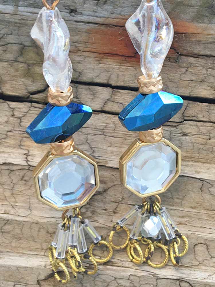 Modest Glamour Vintage Glass & Faceted Lucite Beaded Tassel Earrings