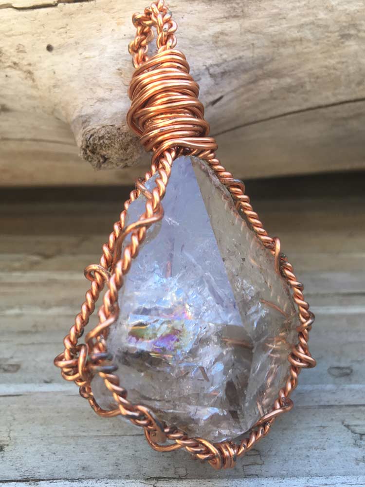 Solid Copper Wire Wrapped Large New York Herkimer "Diamond" Quartz Pendant