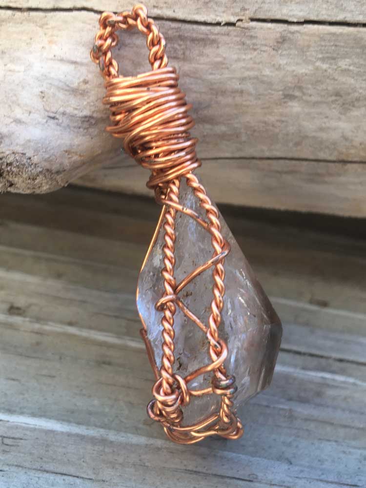 Solid Copper Wire Wrapped Large New York Herkimer "Diamond" Quartz Pendant