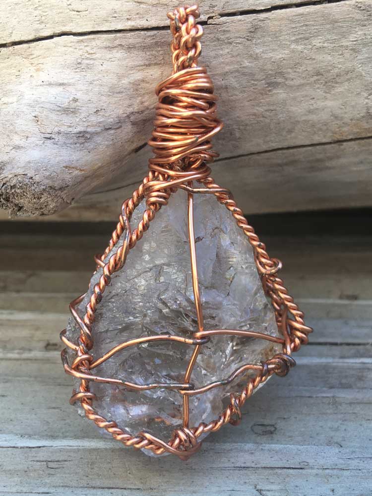 Solid Copper Wire Wrapped Large New York Herkimer "Diamond" Quartz Pendant