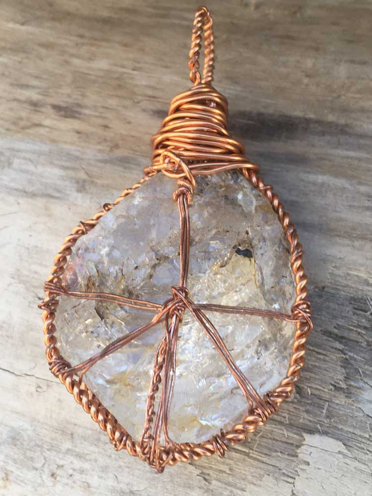 Solid Copper Wire Wrapped Large New York Herkimer "Diamond" Quartz Pendant